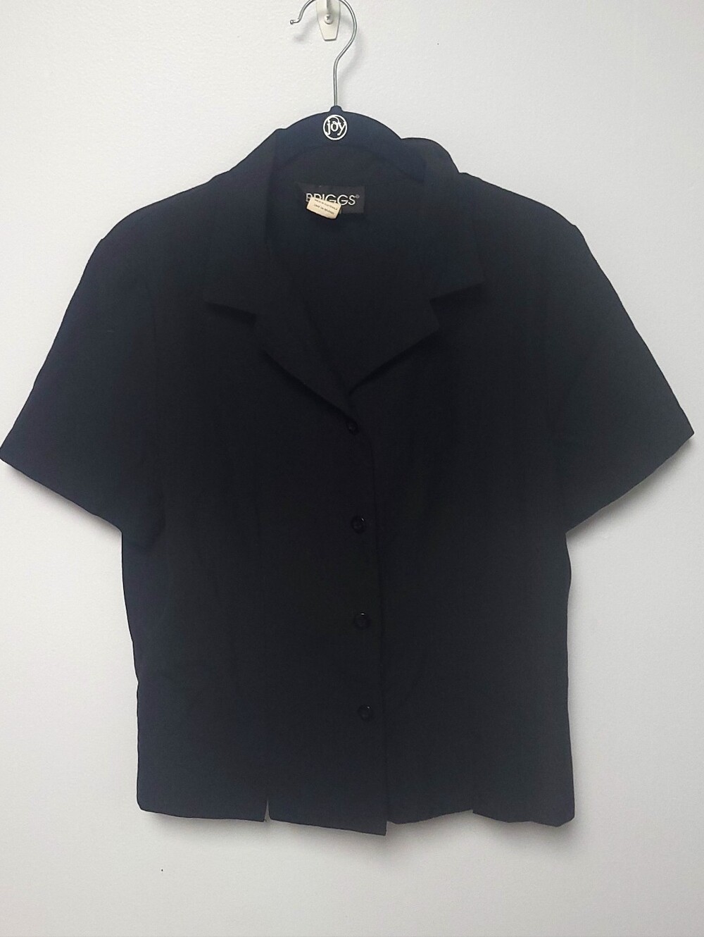 BRIGGS Vintage Black Short Sleeve Button Up Top Size Small